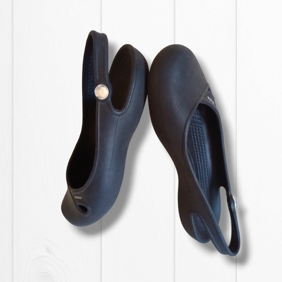 CROCS Women's Olivia Black Jeweled Slingback Croslite Flat Sandals - Picture 9 of 16